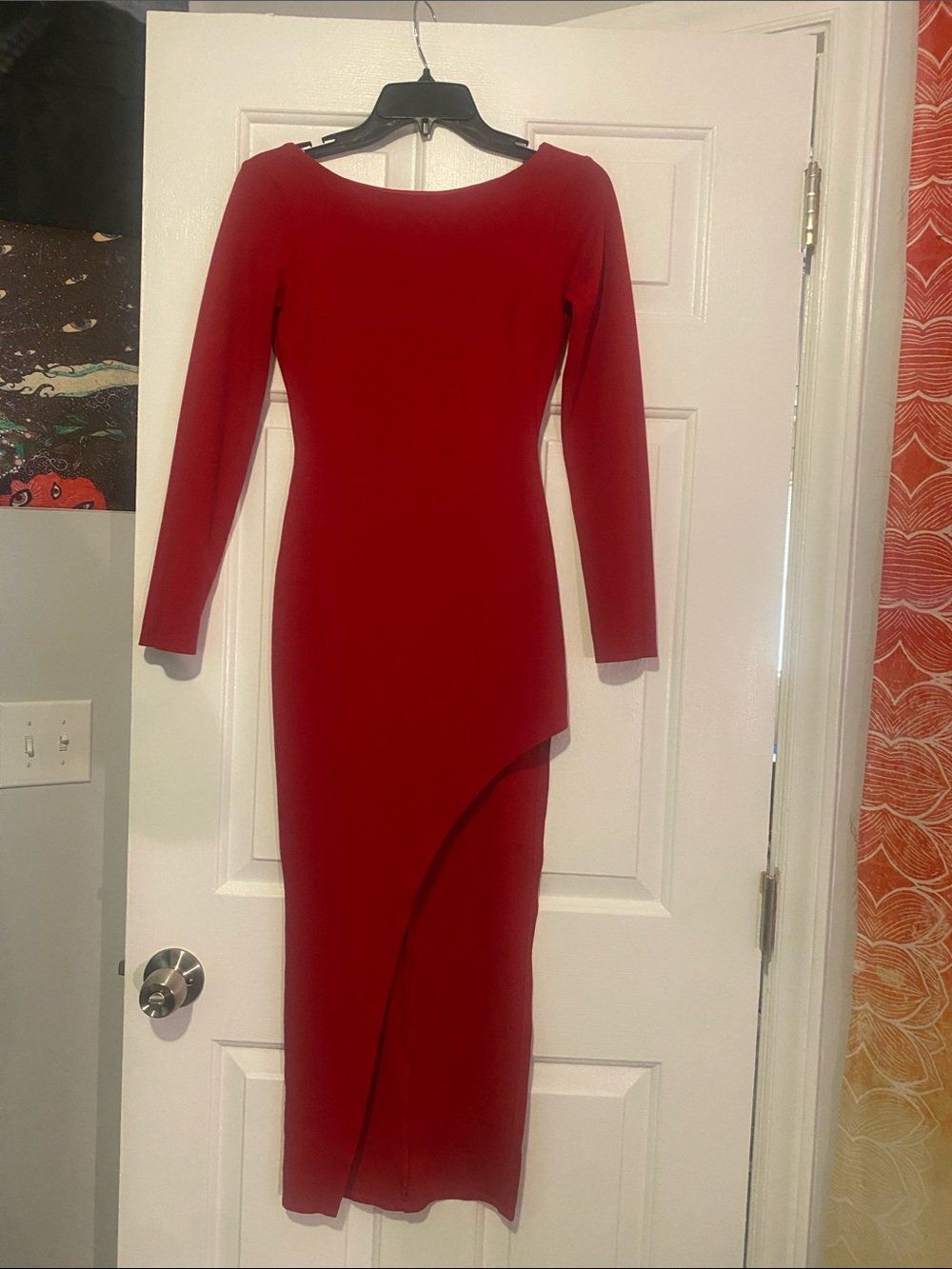 Lulu's Red Long Sleeve Asymmetrical Midi Dress